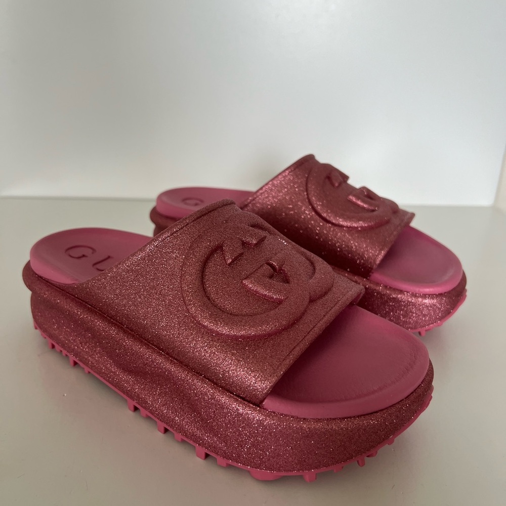 Gucci Interlocking G Slide Pink Glitter Size 7